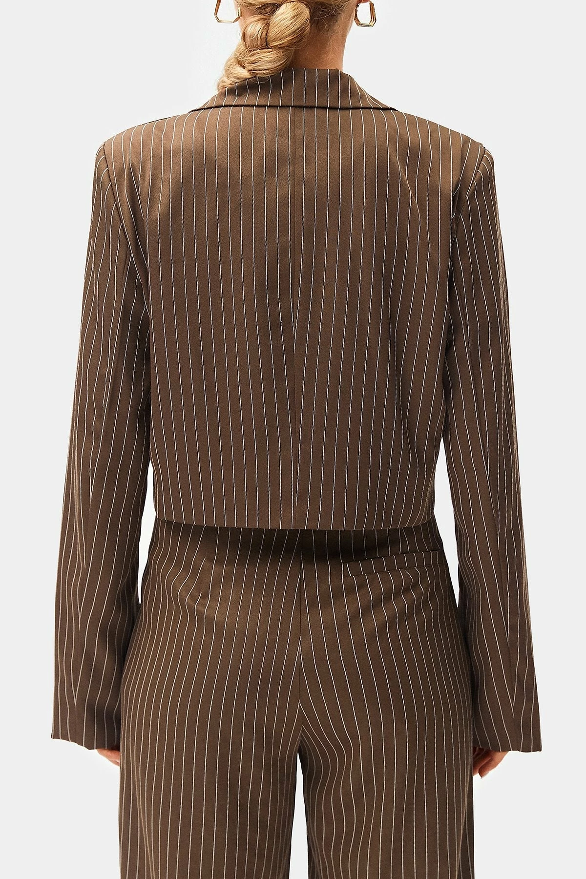 SOLADO Lapel Neck Stripe Print Long Sleeve Crop Blazer 8 SOLADO Lapel Neck Stripe Print Long Sleeve Crop Blazer - Image 8