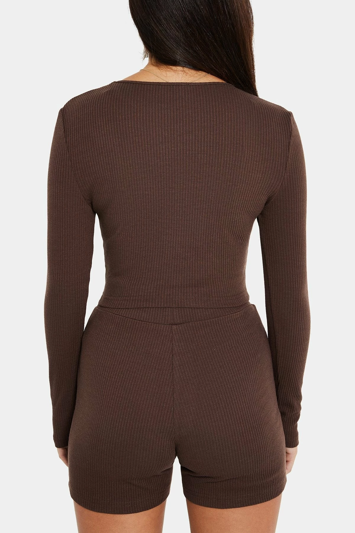 SOLADO Ribbed Long Sleeve Top & High Waist Shorts Set 7 SOLADO Ribbed Long Sleeve Top & High Waist Shorts Set - Image 7