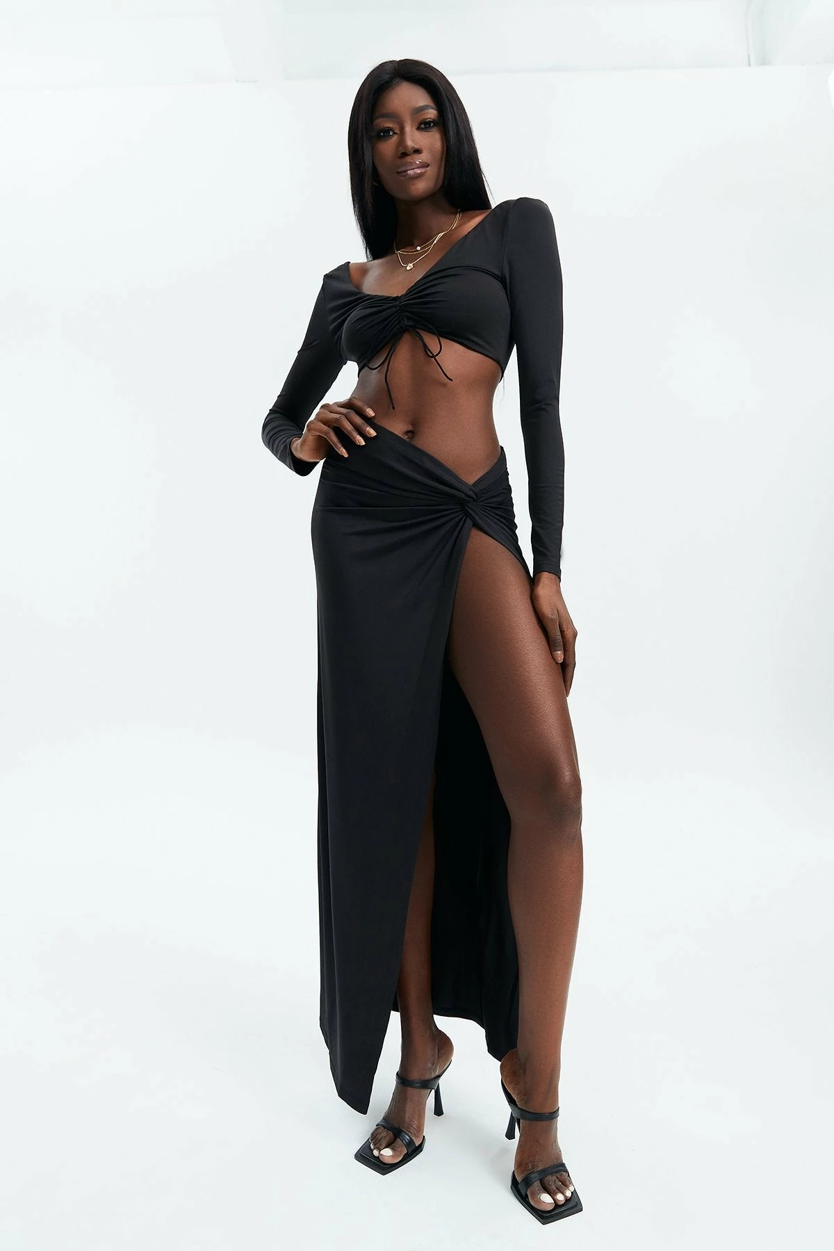 Solado Tie Front Top & Ruched Detail Slit Hem Skirt Set 5 Solado Tie Front Top & Ruched Detail Slit Hem Skirt Set - Image 5