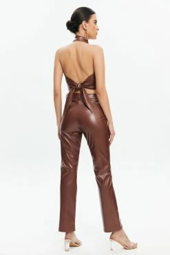 Alternative view of Solado Halter Neck Backless Top & High Waist Faux Leather Pants Set