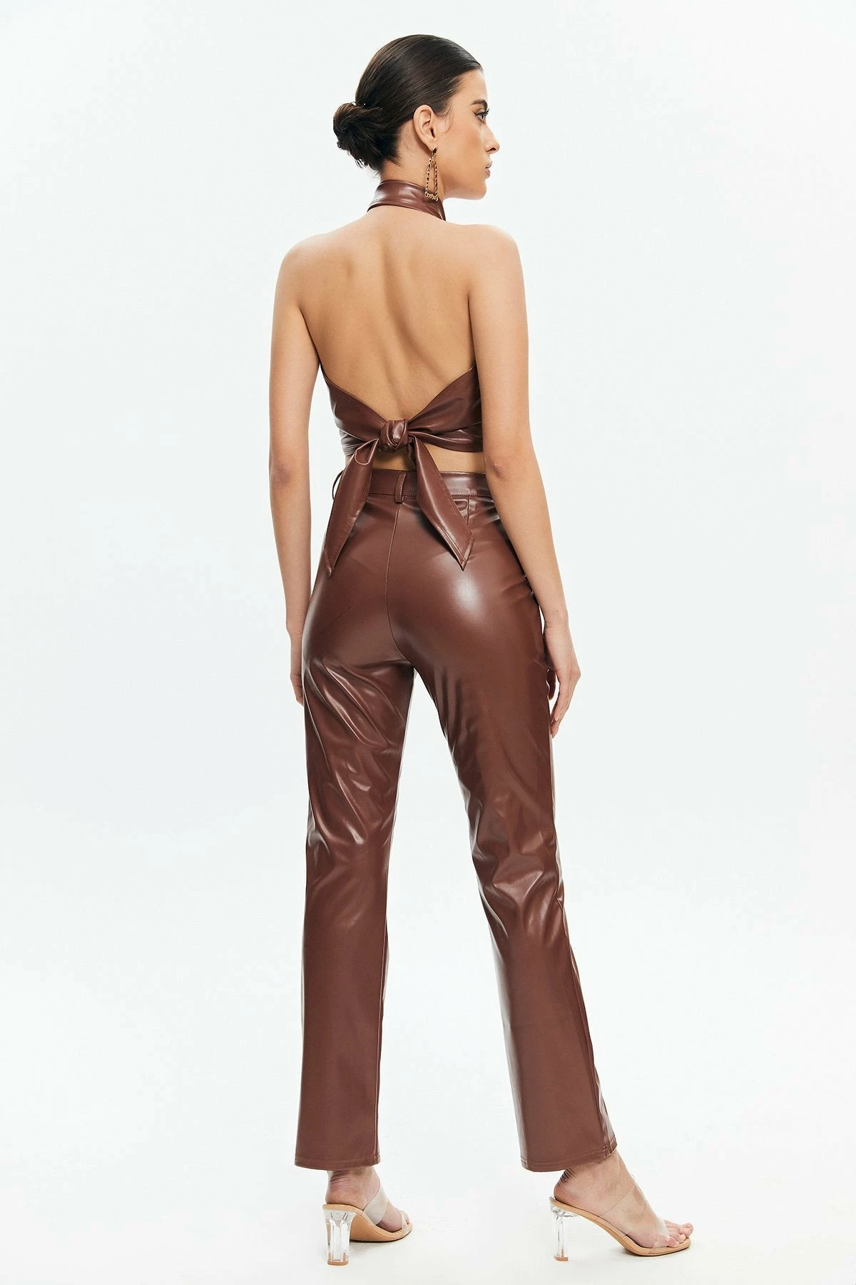 Solado Halter Neck Backless Top & High Waist Faux Leather Pants Set 2 Solado Halter Neck Backless Top & High Waist Faux Leather Pants Set - Image 2