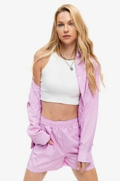 Solado Lapel Neck Button Front Shirt & Striped Print Shorts Set