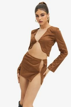 Solado Plunging Neck Asymmetric Hem Crop Top & Cut Out Skirt Set