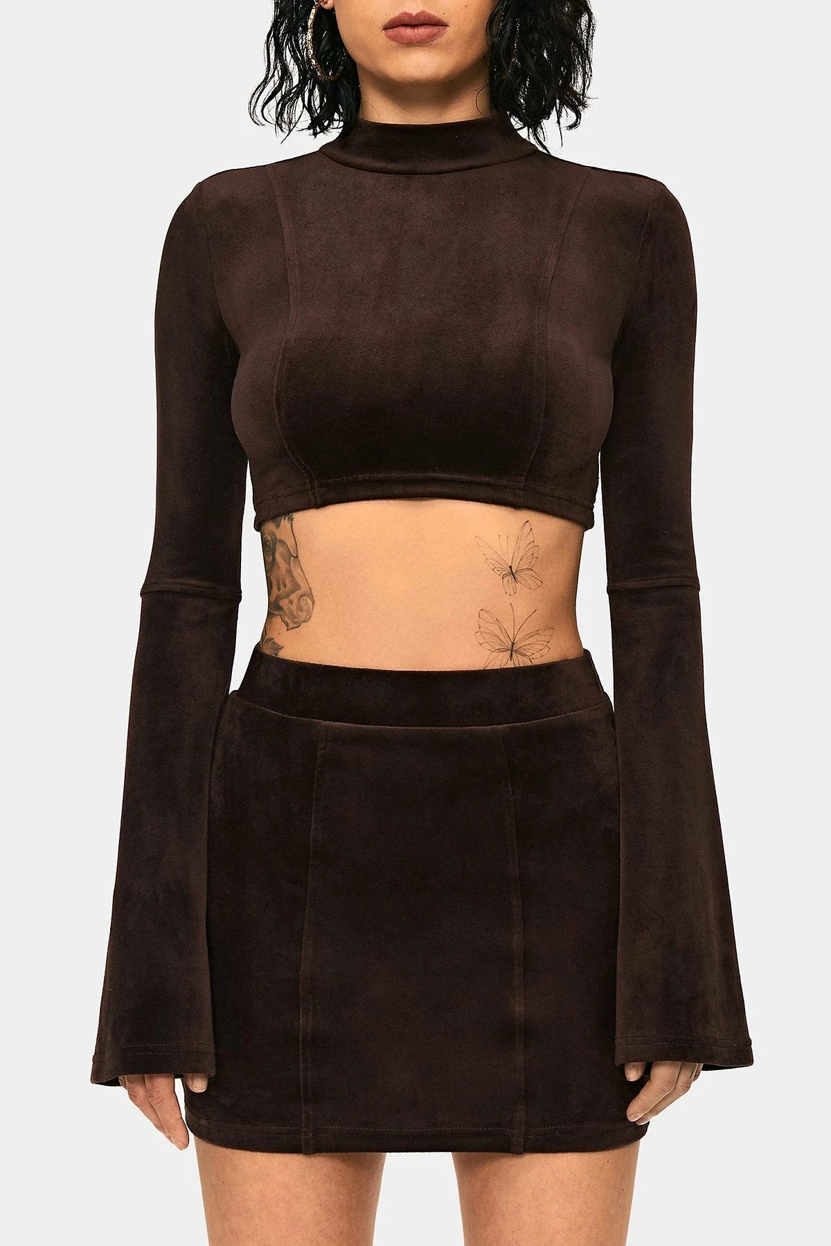 SOLADO Velvet Mock Neck Flared Sleeve Crop Top 6 SOLADO Velvet Mock Neck Flared Sleeve Crop Top - Image 6