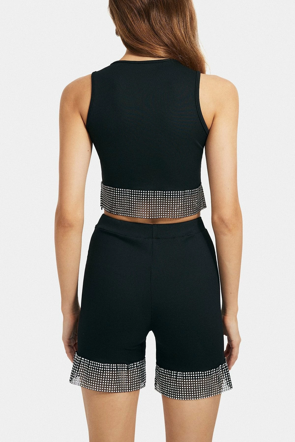 Solado Solid Sleeveless Tank Top & Rhinestone Splicing Shorts Set 7 Solado Solid Sleeveless Tank Top & Rhinestone Splicing Shorts Set - Image 7