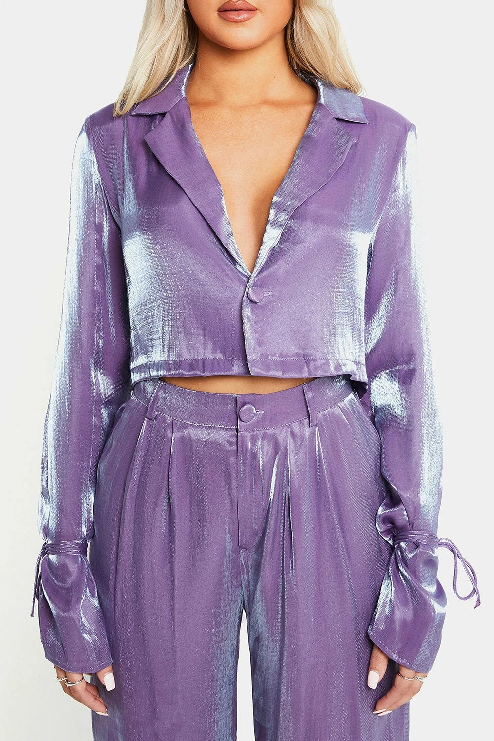 SOLADO Sheen Lapel Neck Tie Detail Long Sleeve Blouse 6 SOLADO Sheen Lapel Neck Tie Detail Long Sleeve Blouse - Image 6