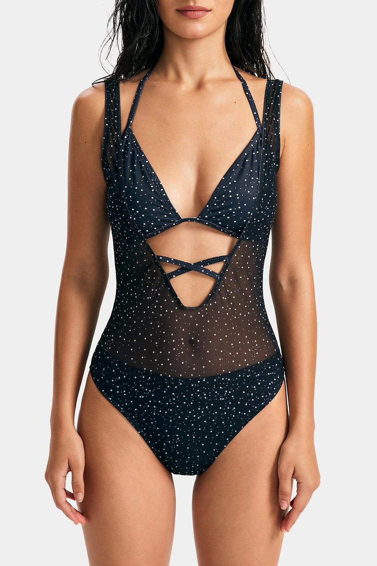 Solado Polka Dot Halter Neck Tie Backless One-piece Swimsuit 6 Solado Polka Dot Halter Neck Tie Backless One-piece Swimsuit - Image 6