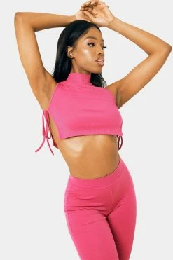 SOLADO Mock Neck Tie Side Split Hem Crop Top