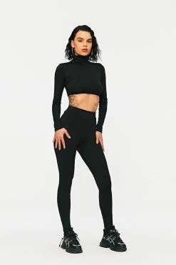 Solado High Neck Long Sleeve Crop Top & High Waist Pants Set
