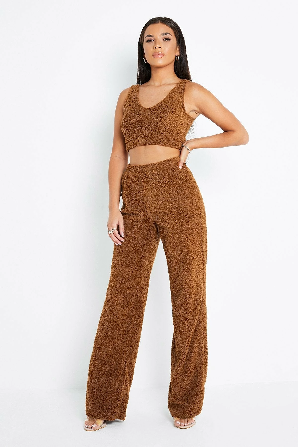 SOLADO Fluffy Sleeveless Crop Top & High Waist Pants Set 2 SOLADO Fluffy Sleeveless Crop Top & High Waist Pants Set - Image 2