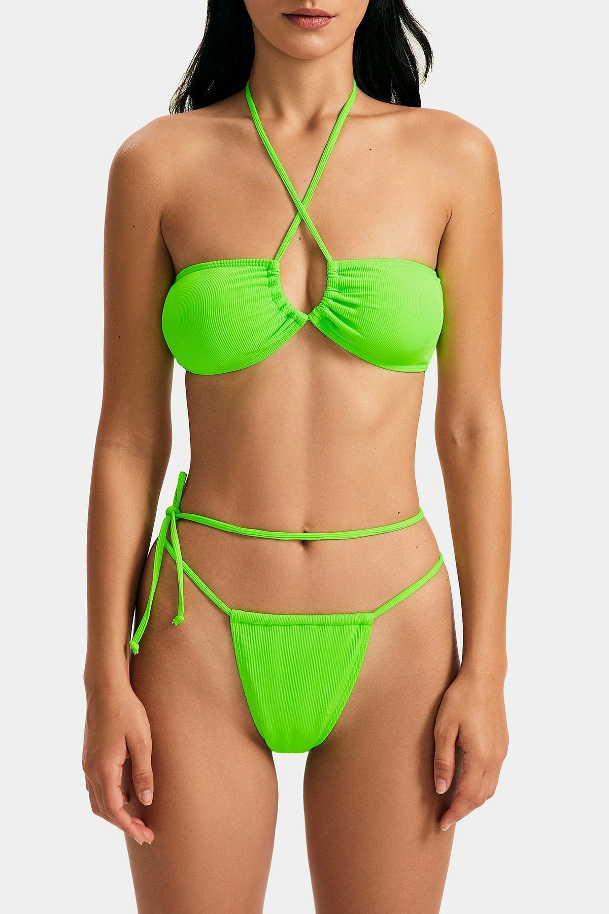Solado Halter Neck Drawstring Ruched Solid Bikini Swimsuit 6 Solado Halter Neck Drawstring Ruched Solid Bikini Swimsuit - Image 6