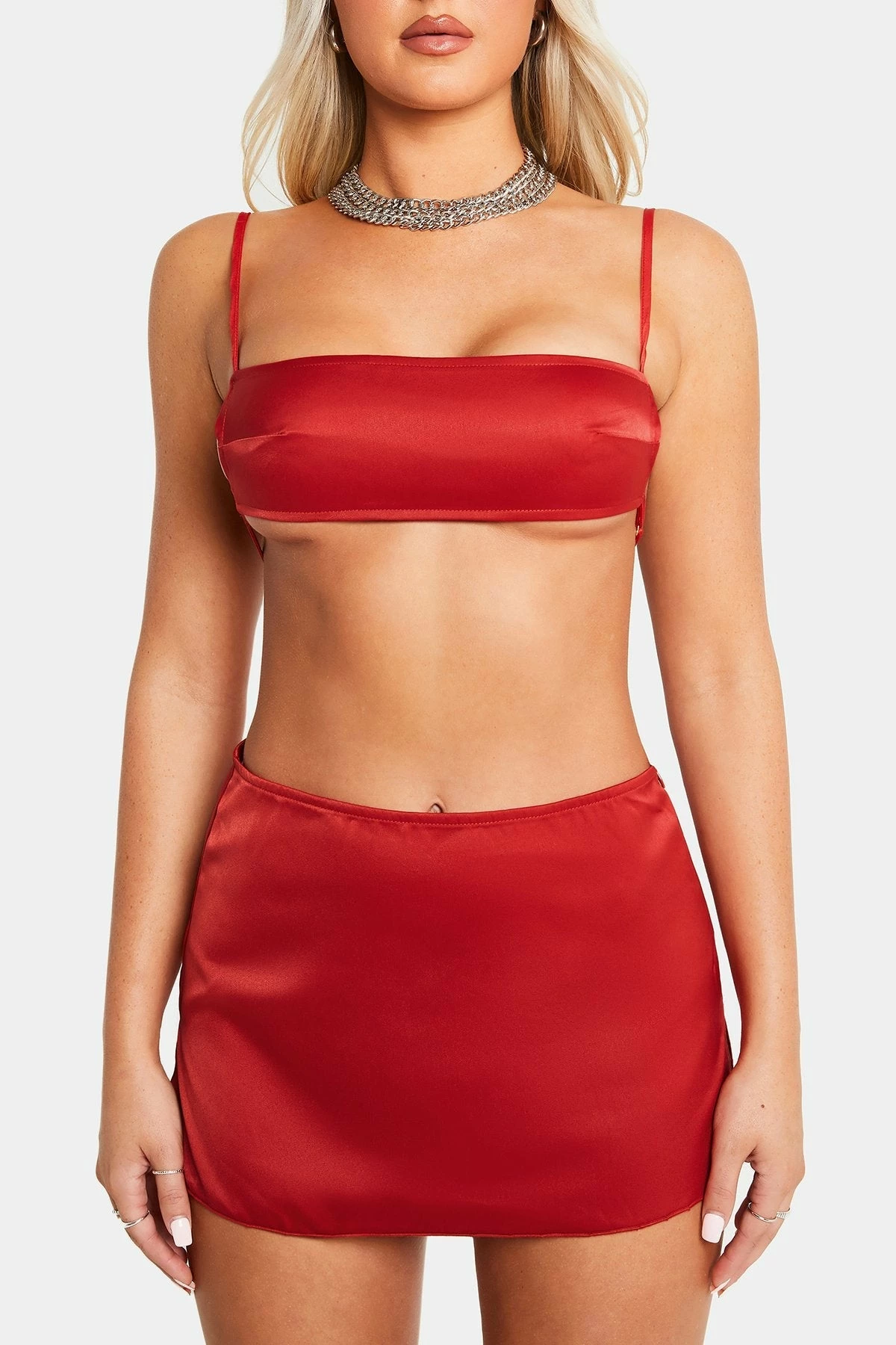 SOLADO Satin Backless Crop Top & Split Hem Mini Skirt Set 6 SOLADO Satin Backless Crop Top & Split Hem Mini Skirt Set - Image 6