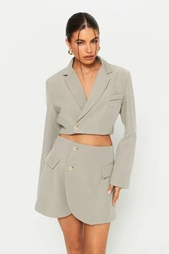 Solado Lapel Neck Crop Blazer & Button Side Skirt Set