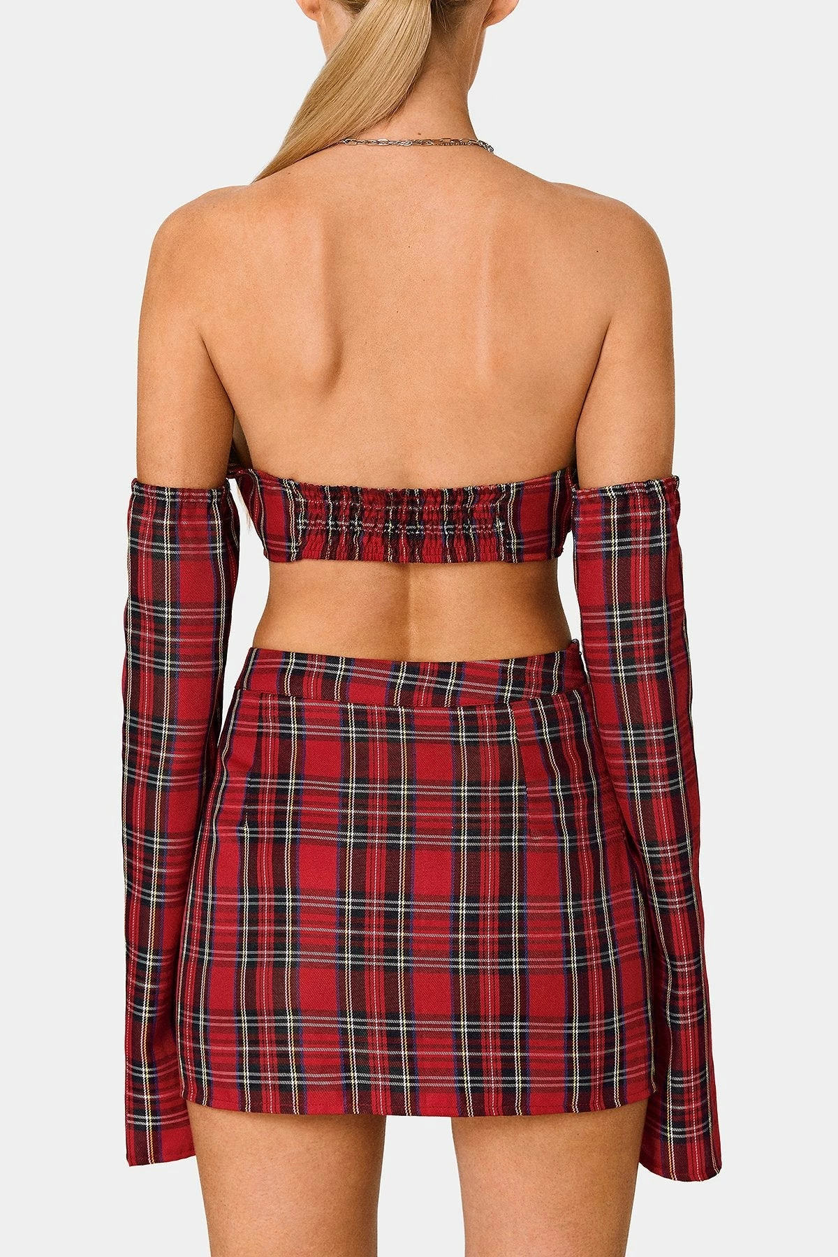 SOLADO Scottish Plaid Off Shoulder Twist Front Crop Top With Oversleeve 7 SOLADO Scottish Plaid Off Shoulder Twist Front Crop Top With Oversleeve - Image 7