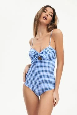 Solado Check Print Cut Out Twist Front One-piece Swimsuit