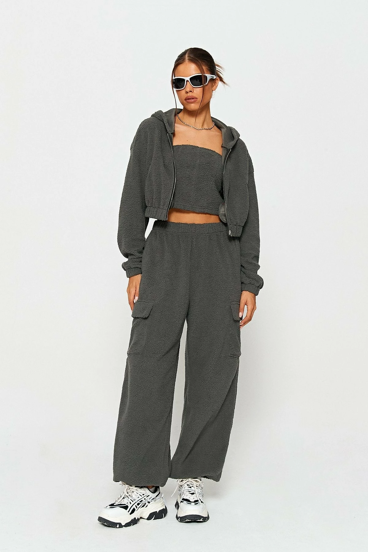 SOLADO Teddy Tube Crop Top & Pocket Patched Cargo Pants Set 4 SOLADO Teddy Tube Crop Top & Pocket Patched Cargo Pants Set - Image 4