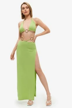 Solado Halter Neck Backless Corset Top & High Split Hem Skirt Set