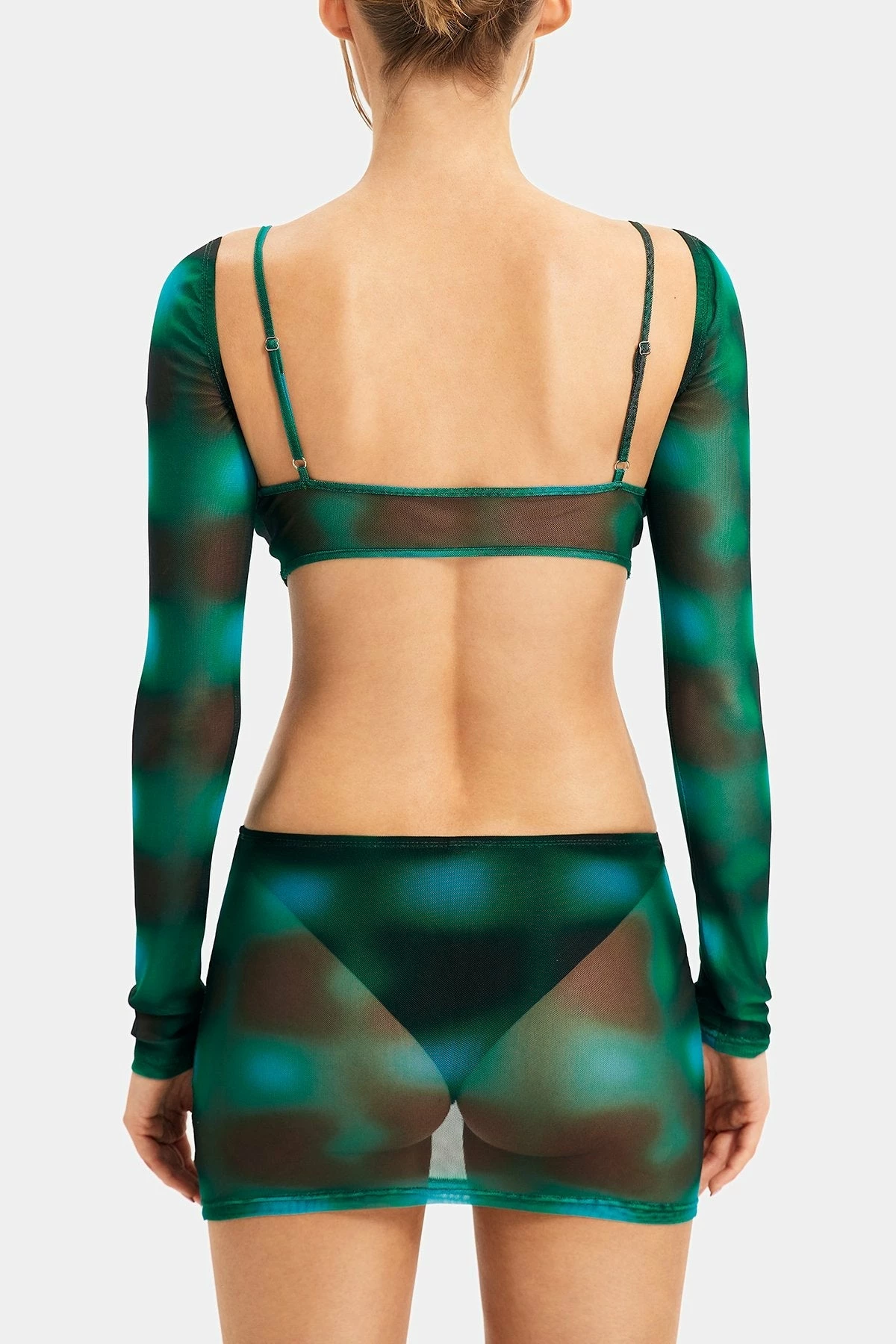 SOLADO Plunging Neck Long Sleeve Top & Abstract Print Skirt Set Without Panty 7 SOLADO Plunging Neck Long Sleeve Top & Abstract Print Skirt Set Without Panty - Image 7