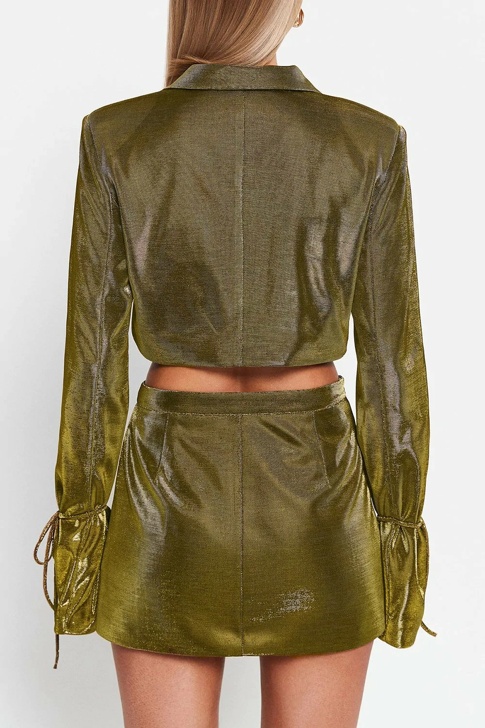 SOLADO Plunging Neck Tie Sleeve Sheen Crop Coat 7 SOLADO Plunging Neck Tie Sleeve Sheen Crop Coat - Image 7