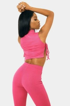 Alternative view of SOLADO Mock Neck Tie Side Split Hem Crop Top