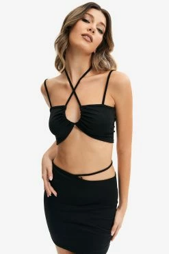 Solado Corss Halter Neck Backless Crop Top & Cut Out Skirt Set
