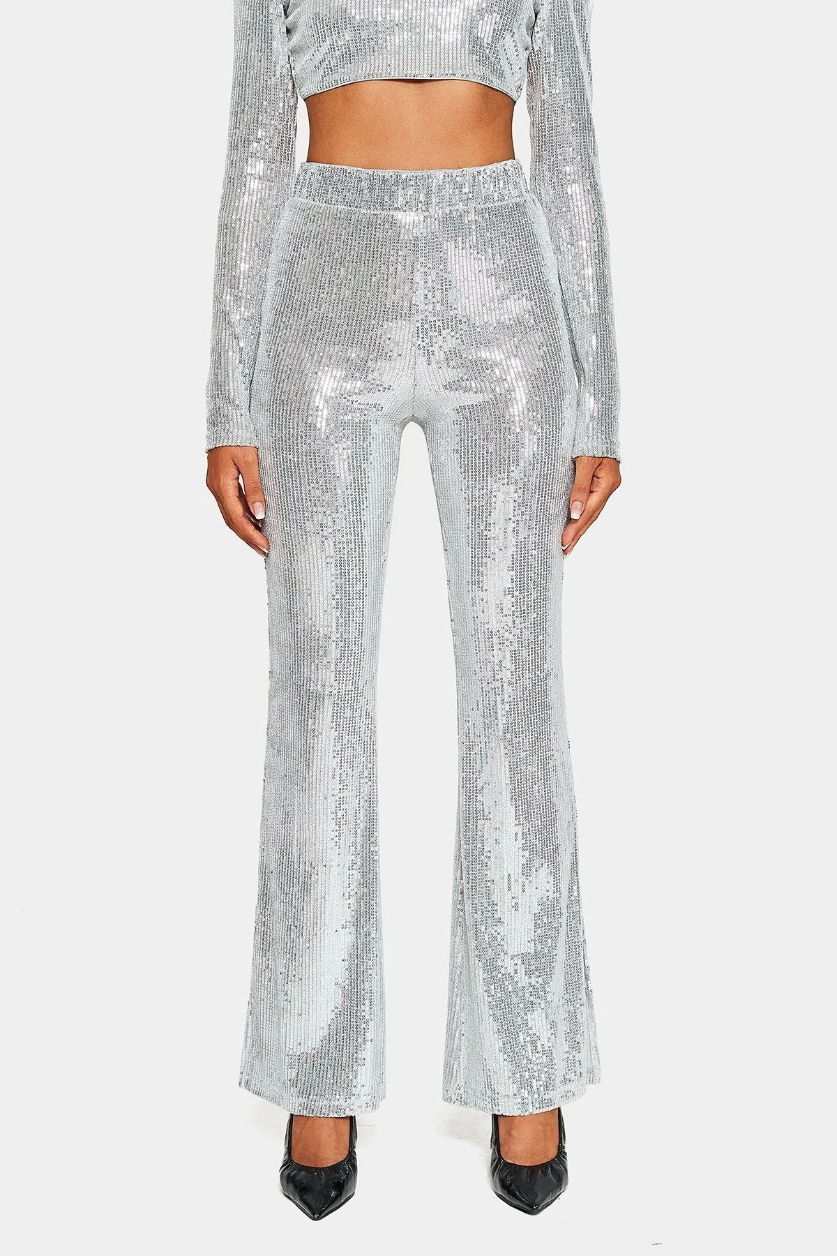 SOLADO High Waist Sequin Solid Flared Pants 6 SOLADO High Waist Sequin Solid Flared Pants - Image 6