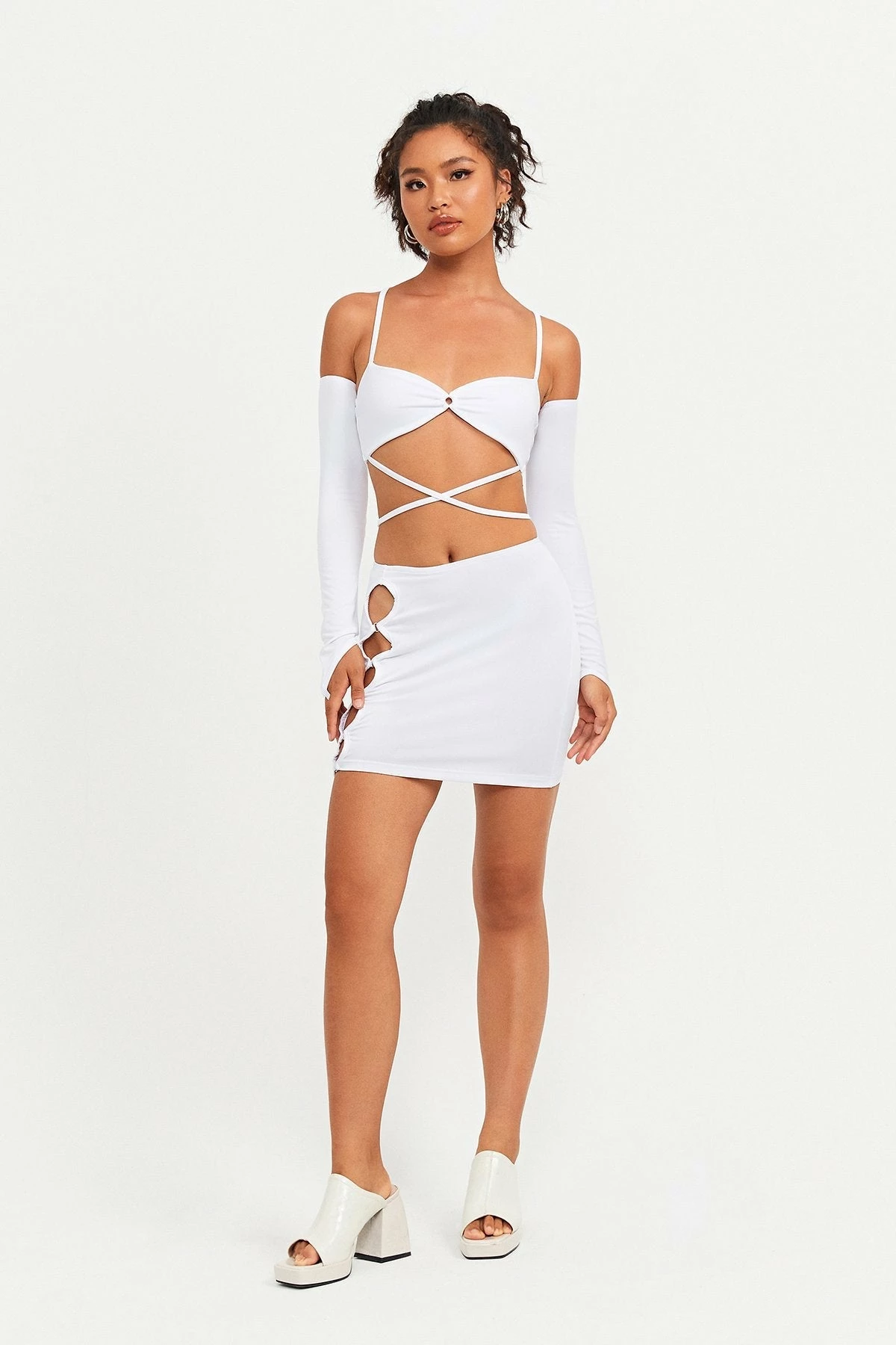 Solado Cross Tie Backless Crop Top & Cut Out Skirt Set With Oversleeve 5 Solado Cross Tie Backless Crop Top & Cut Out Skirt Set With Oversleeve - Image 5