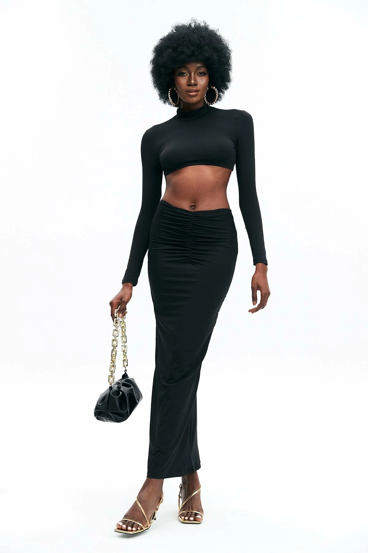 Solado Solid Crop Top & Ruched Maxi Skirt Set 1 Solado Solid Crop Top & Ruched Maxi Skirt Set