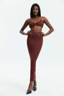 Solado Backless Ruched Slit Hem Two Piece Skirt Set