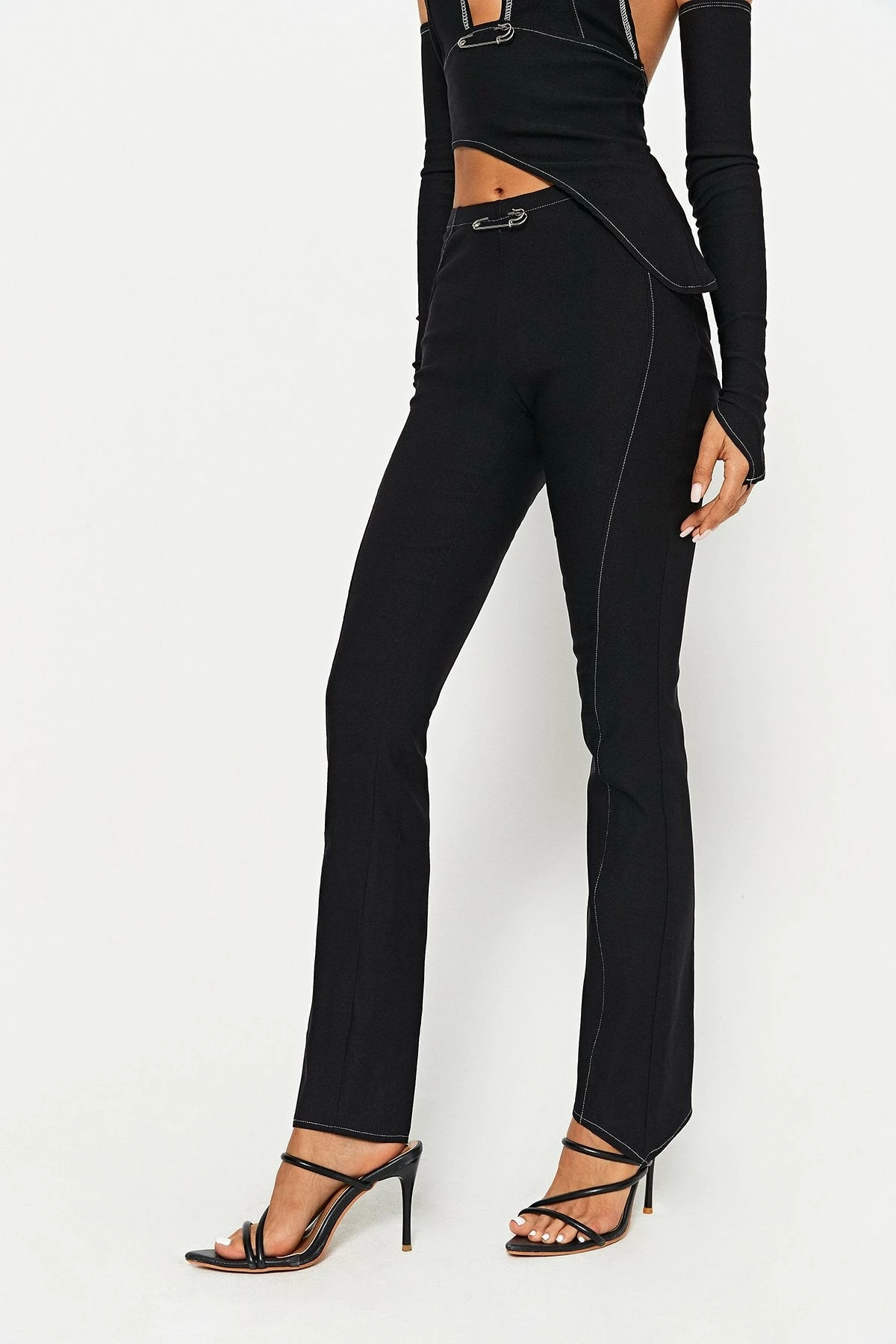 SOLADO Top-stitching Asymmetrical Hem Top & Pin Decor Pants Set With Oversleeve 4 SOLADO Top-stitching Asymmetrical Hem Top & Pin Decor Pants Set With Oversleeve - Image 4