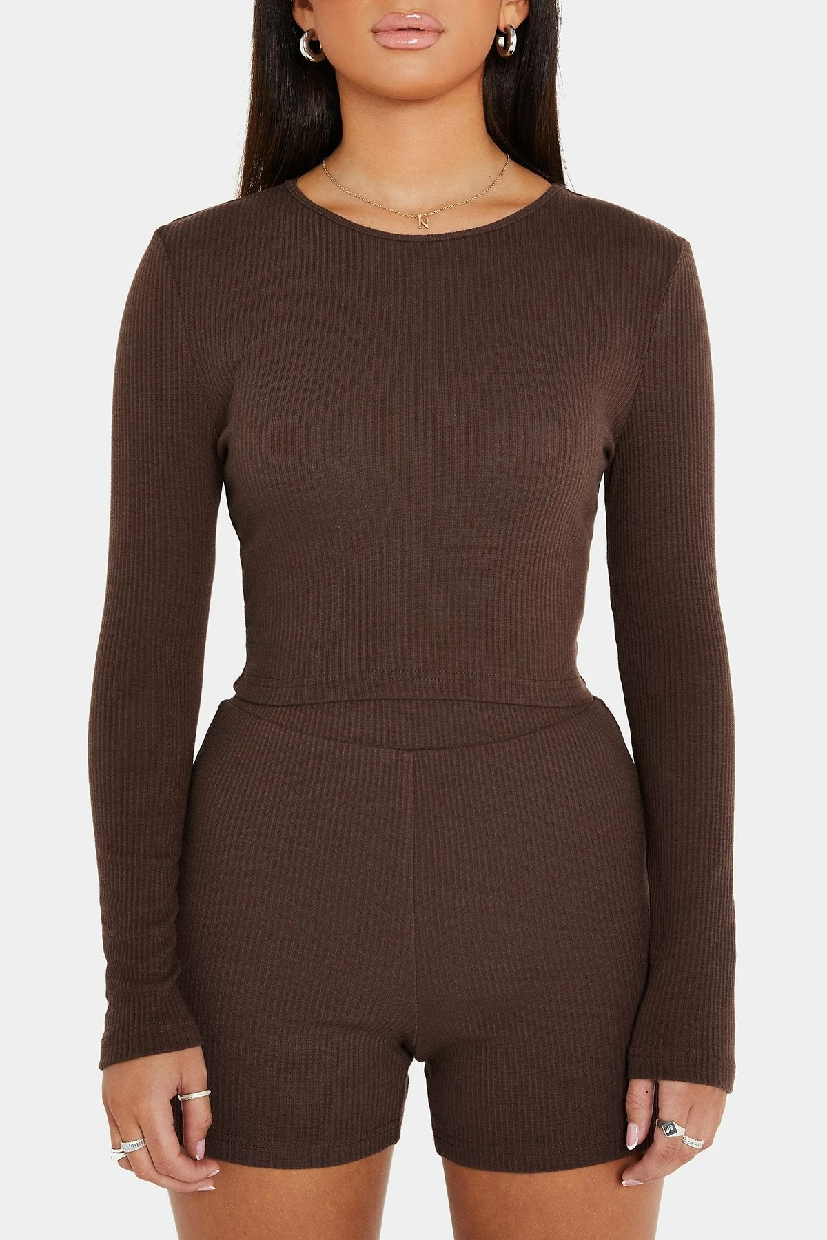 SOLADO Ribbed Long Sleeve Top & High Waist Shorts Set 6 SOLADO Ribbed Long Sleeve Top & High Waist Shorts Set - Image 6