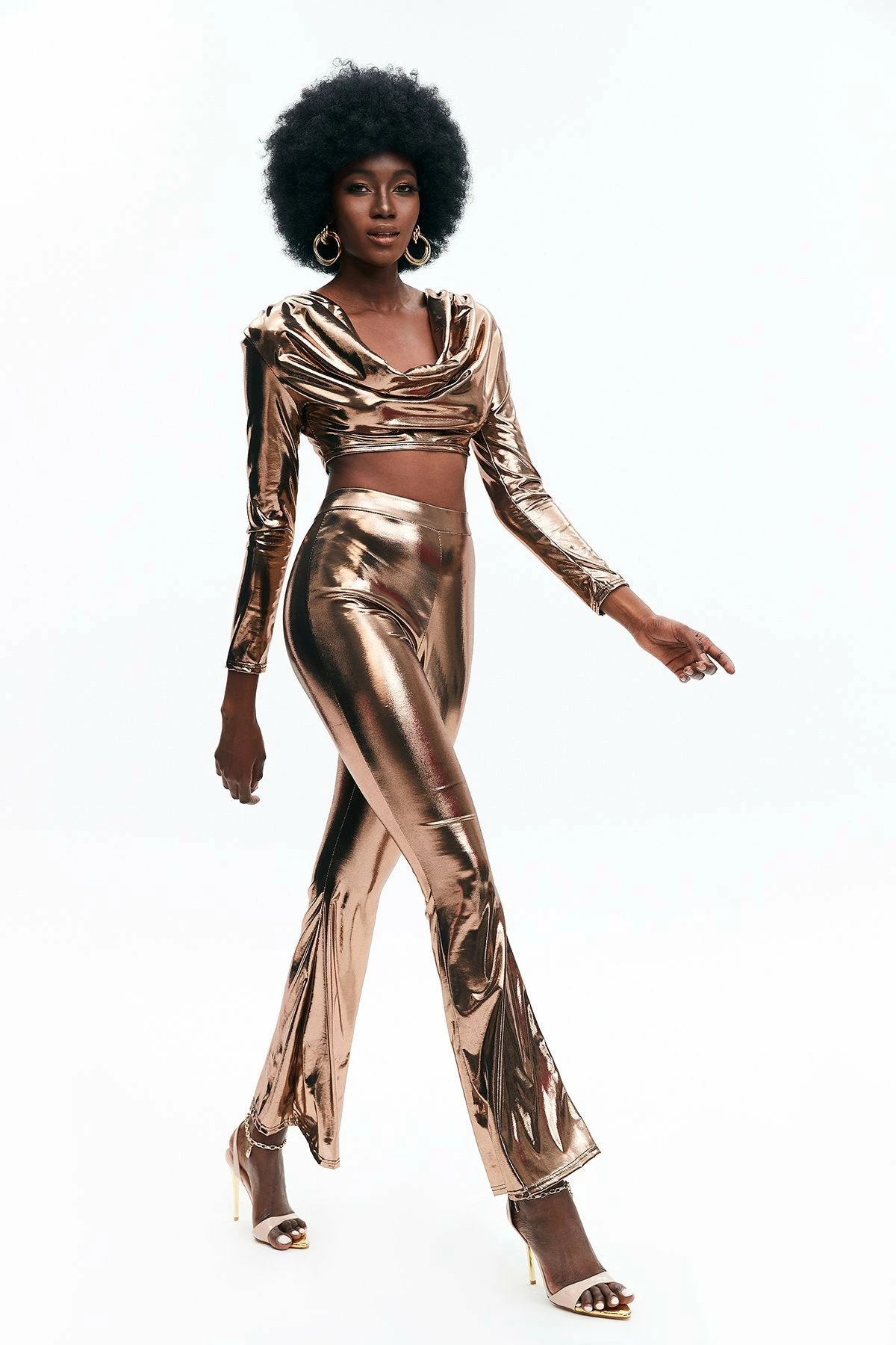 Solado Metallic Ruched Crop Top & Flared Leg Pants Set 4 Solado Metallic Ruched Crop Top & Flared Leg Pants Set - Image 4