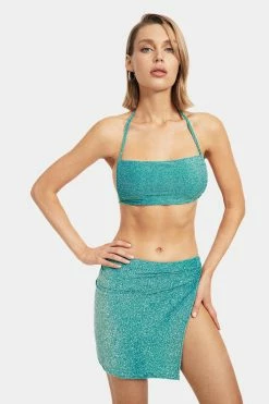 Solado Halter Neck Backless Crop Top & Split Hem Skirt Set