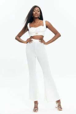 Solado Waffle Knit Crop Top & High Waist Flared Pants Set