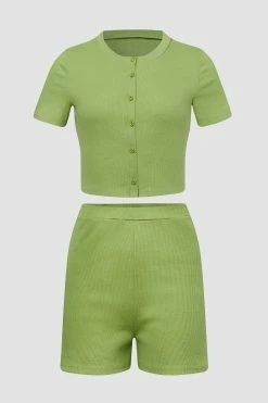 Solado Elastic Waist Button Up Solid Sets