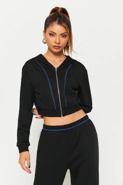 SOLADO Top-stitching Zipper Front Long Sleeve Hoodie