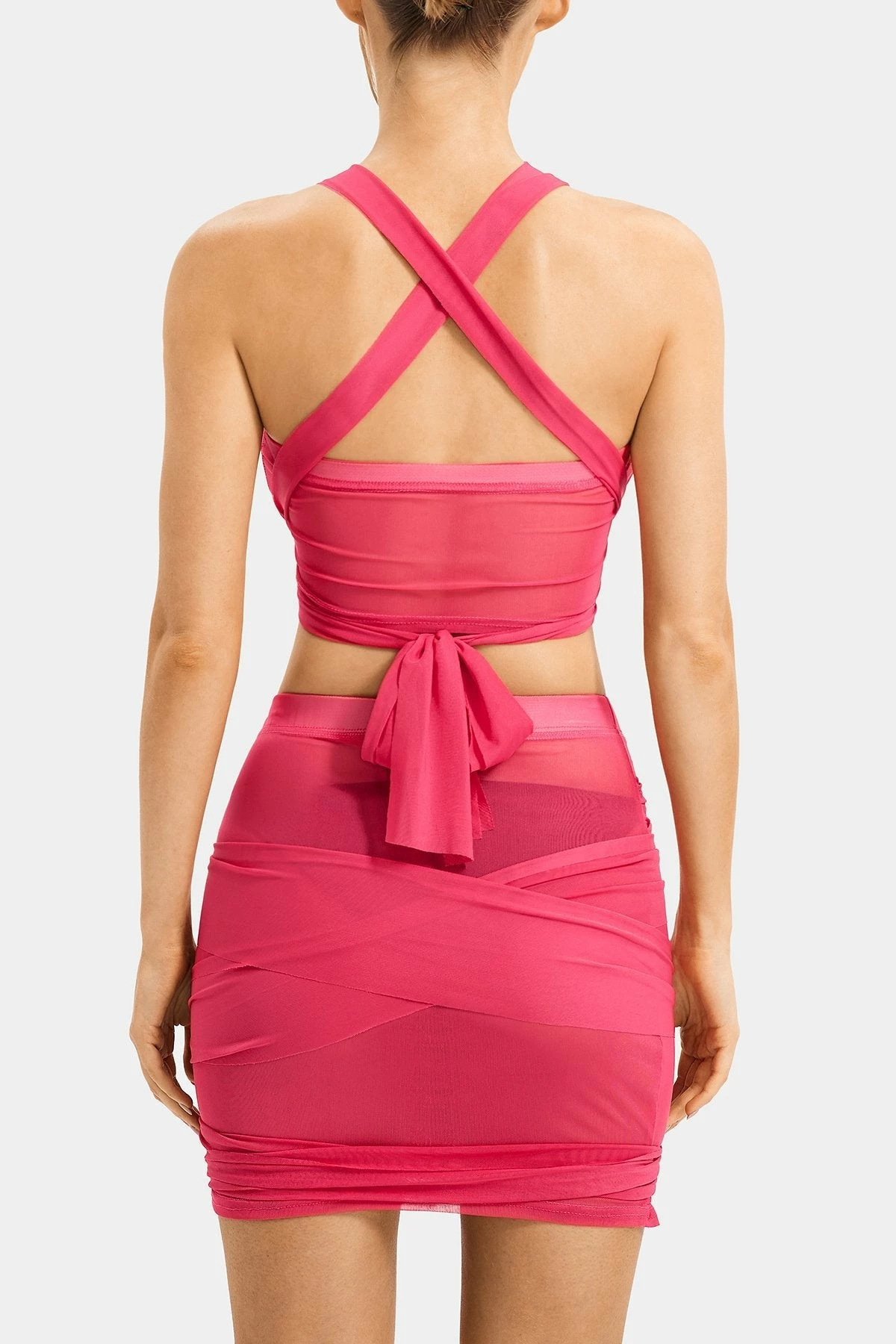 Solado Mesh Cross Backless Crop Top & Tie Detail Skirt Set 7 Solado Mesh Cross Backless Crop Top & Tie Detail Skirt Set - Image 7
