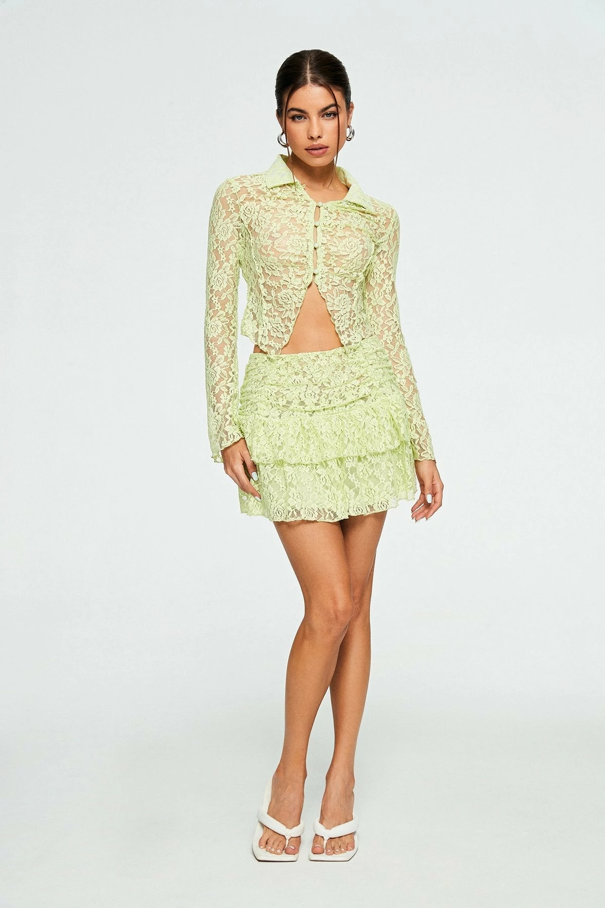 Solado Asymmetrical Hem Crop Top & Layered Lace Skirt Set 4 Solado Asymmetrical Hem Crop Top & Layered Lace Skirt Set - Image 4
