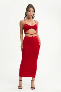 Solado Plunging Neck Cami Crop Top & O-Ring Front Skirt Set