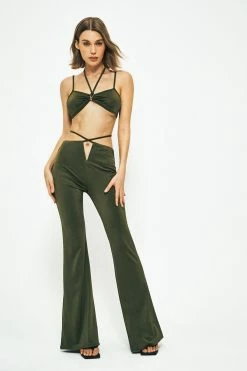 Solado Halter Neck Backless Crop Top & Cross Tie Flared Pants Set