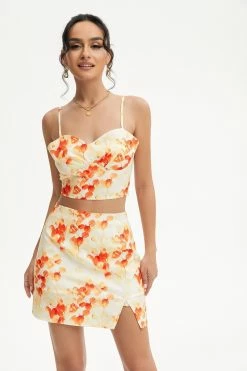 Solado Floral Print Cami Crop Top & Split Hem Skirt Set