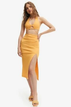 Solado Cross Tie Backless Corset Top & Split Hem Skirt Set