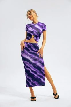 Solado Tie Dye Short Sleeve Top & Side Split Midi Skirt Set