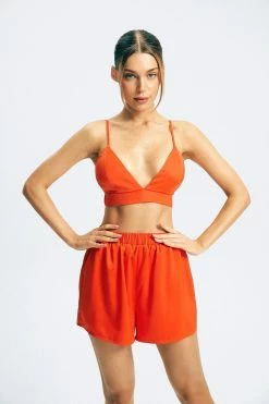 SOLADO Plunging Neck Corset Top & Elastic Waist Solid Shorts Set