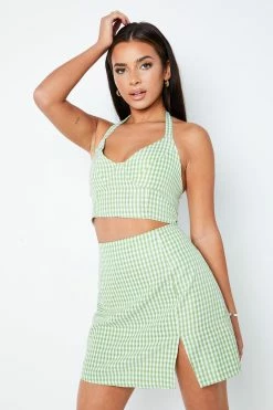 Alternative view of Solado Halter Neck Check Print Crop Top & Split Hem Skirt Set