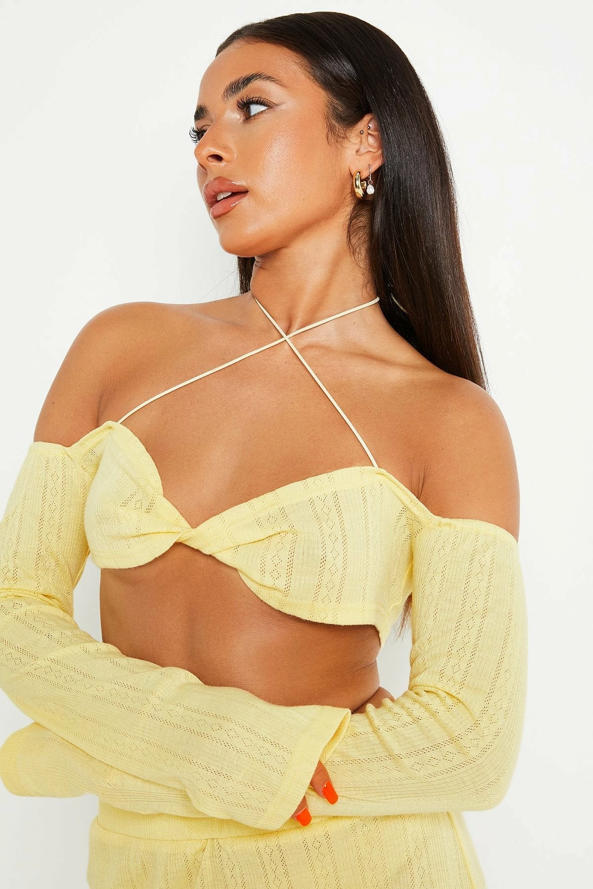 SOLADO Halter Neck Eyelet Detail Cold Shoulder Long Sleeve Top 3 SOLADO Halter Neck Eyelet Detail Cold Shoulder Long Sleeve Top - Image 3