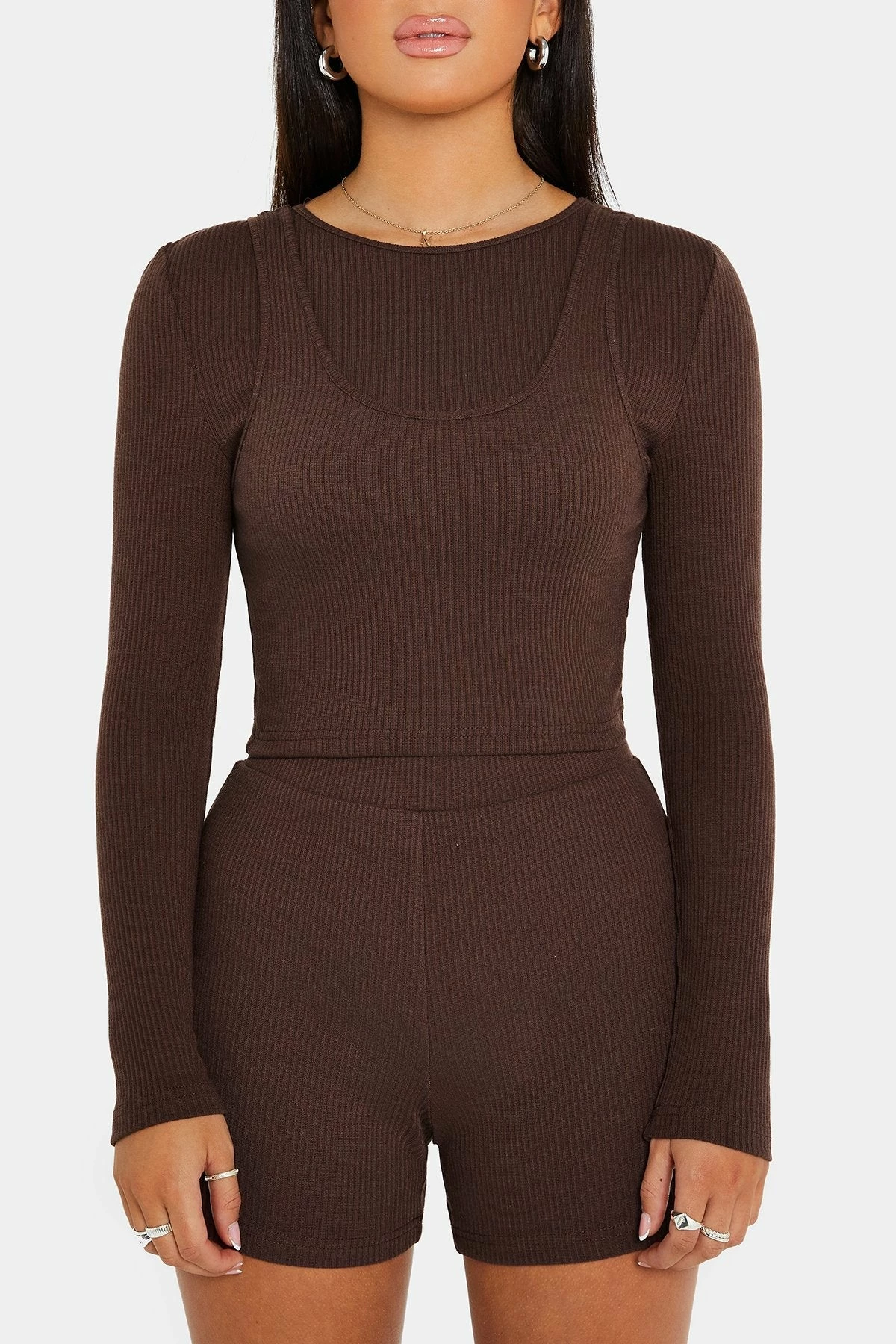SOLADO Ribbed Long Sleeve Top & High Waist Shorts Set 5 SOLADO Ribbed Long Sleeve Top & High Waist Shorts Set - Image 5