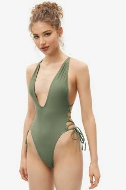 Solado Plunge Neck Lace Up Backless One-piece Swimsuit