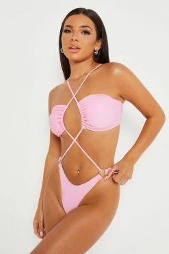Solado Halter Neck Drawstring Ruched One-piece Swimsuit