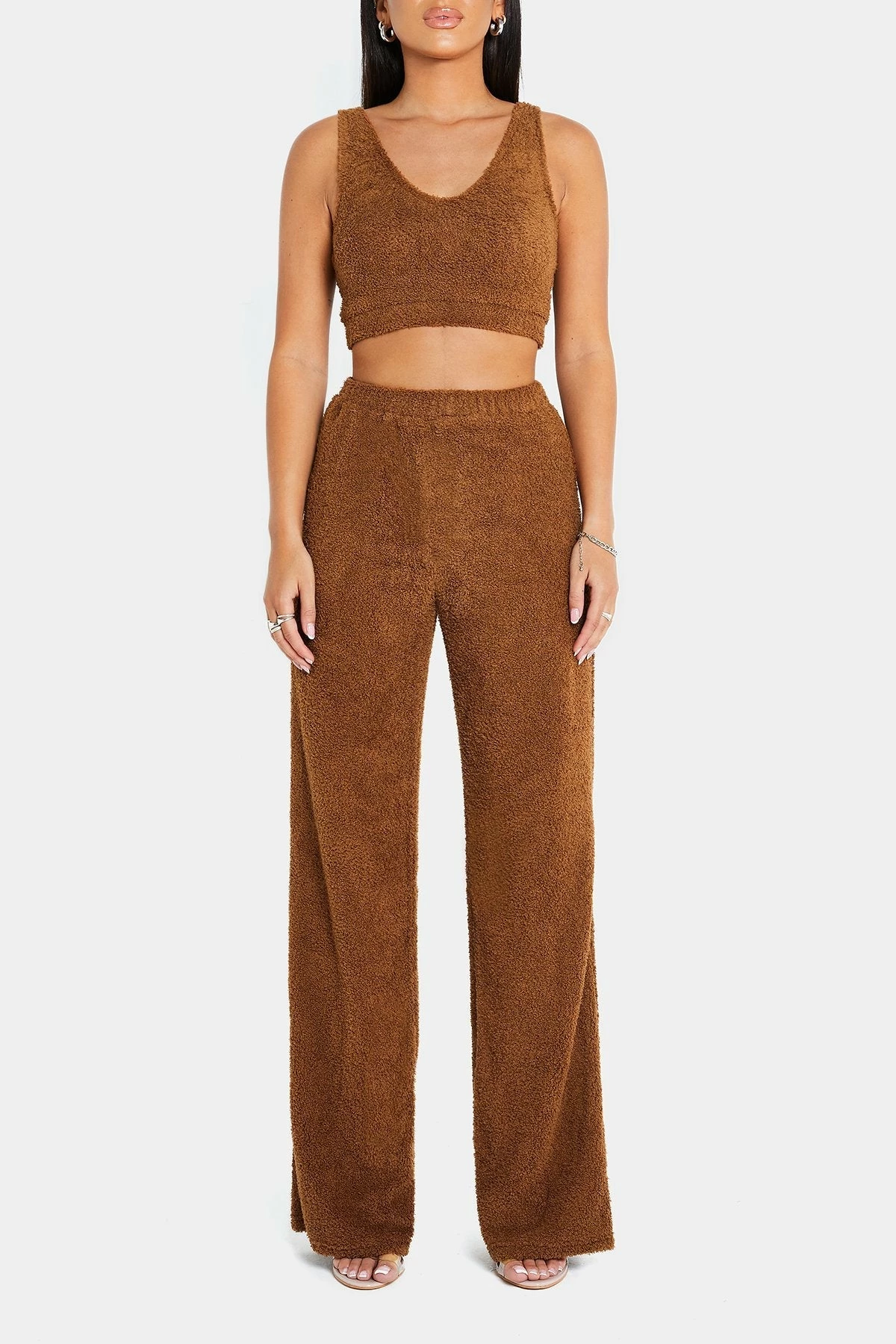 SOLADO Fluffy Sleeveless Crop Top & High Waist Pants Set 6 SOLADO Fluffy Sleeveless Crop Top & High Waist Pants Set - Image 6